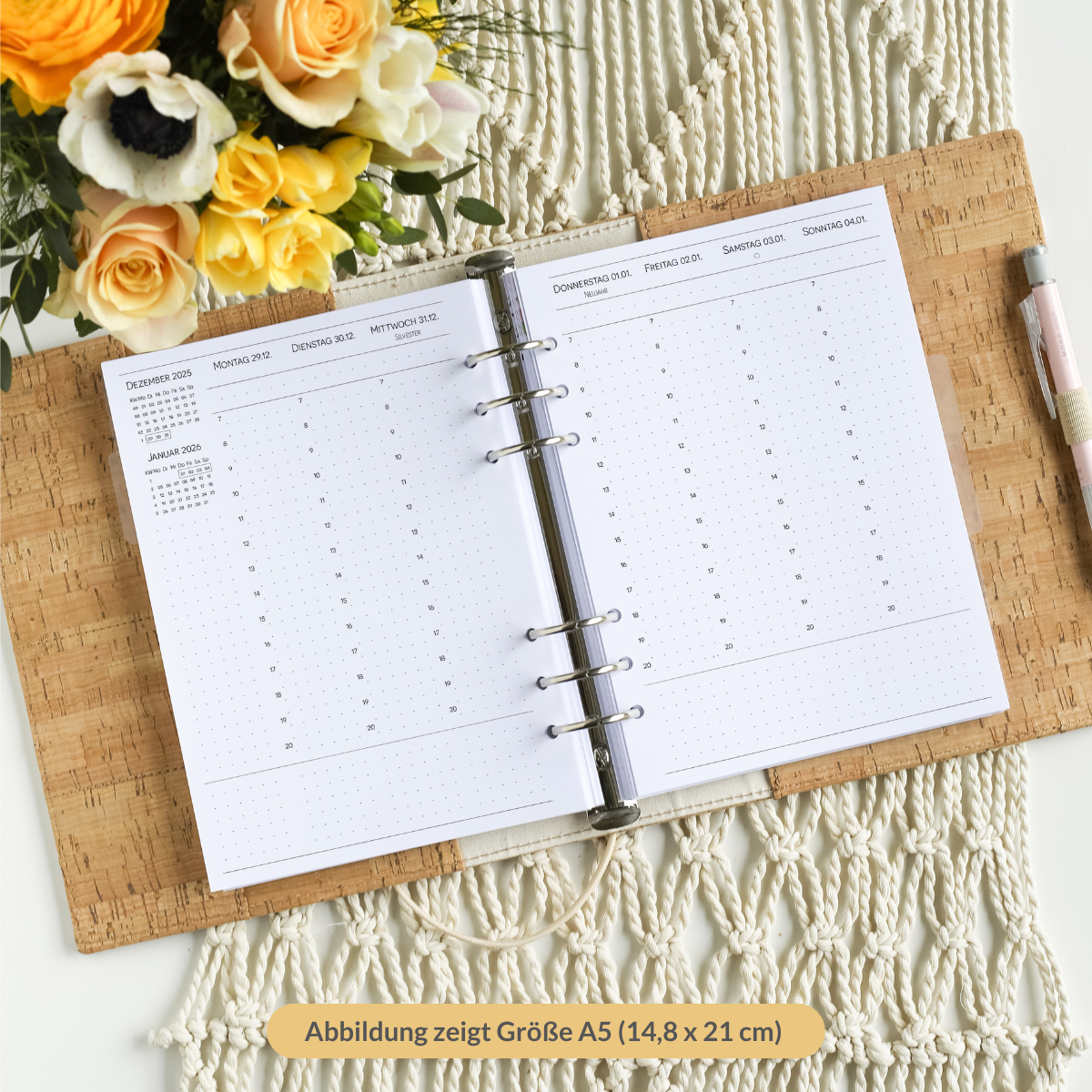 Kalendereinlagen 1 Woche / 2 Seiten Spalten punktkariert