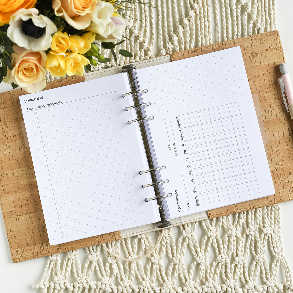 Kalendereinlagen für Ringbuch Stundenplan und Lehrerliste