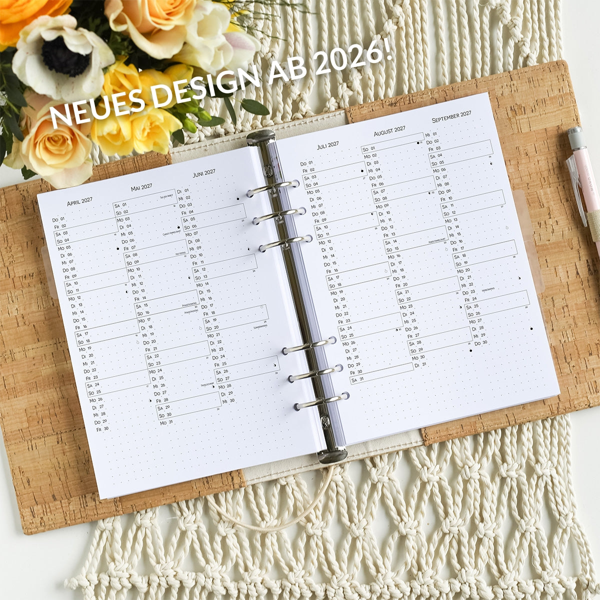 Kalendereinlagen Jahresübersicht liniert / punktkariert ab 2026