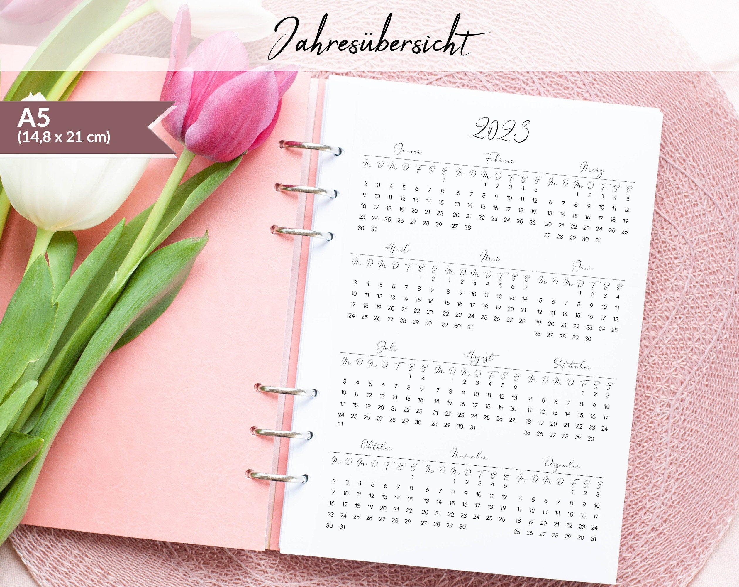 Kalendereinlage A5 oder Personal Jahresübersicht für Ringbuch 2024 2025