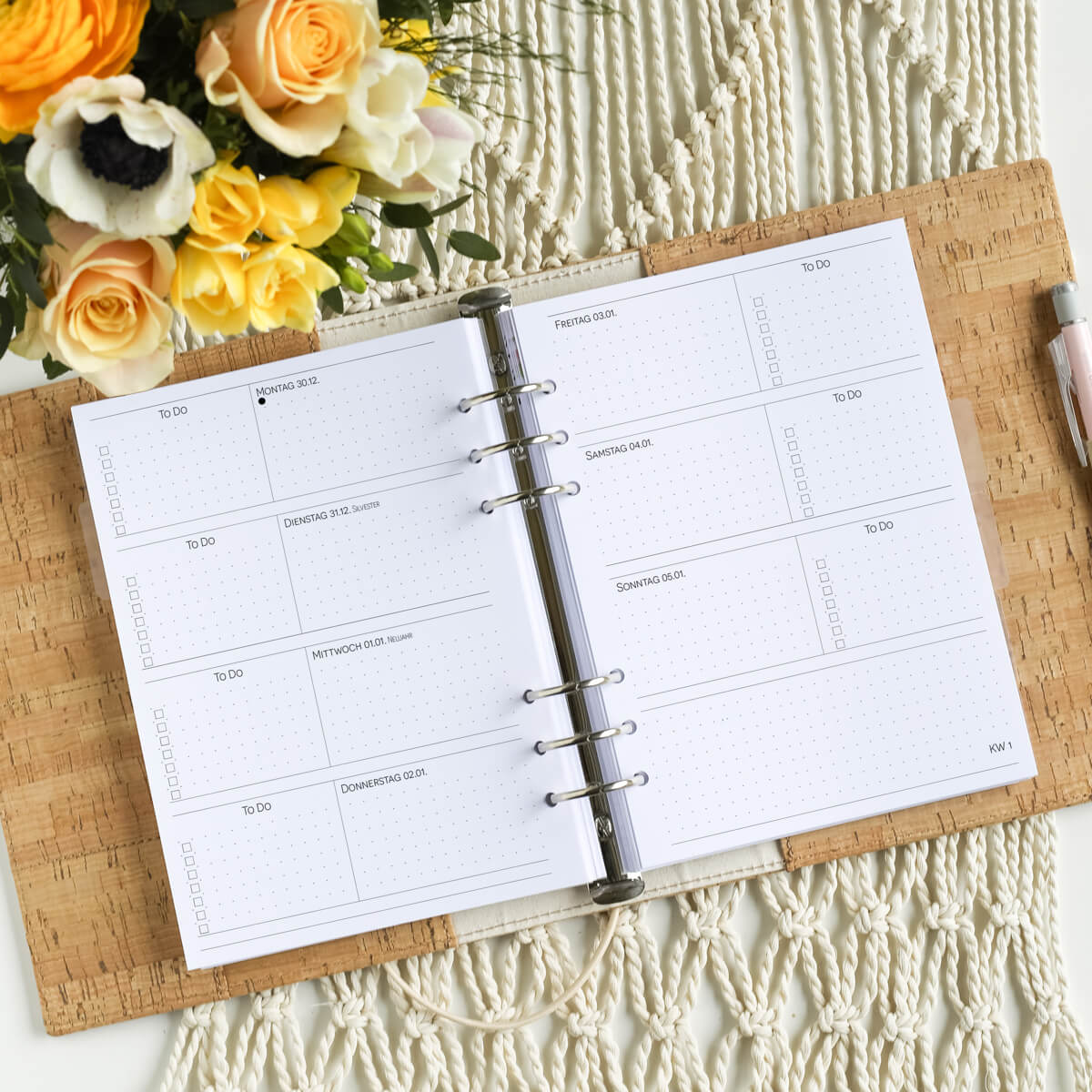 Kalendereinlagen 1 Woche / 2 Seiten To Do punktkariert