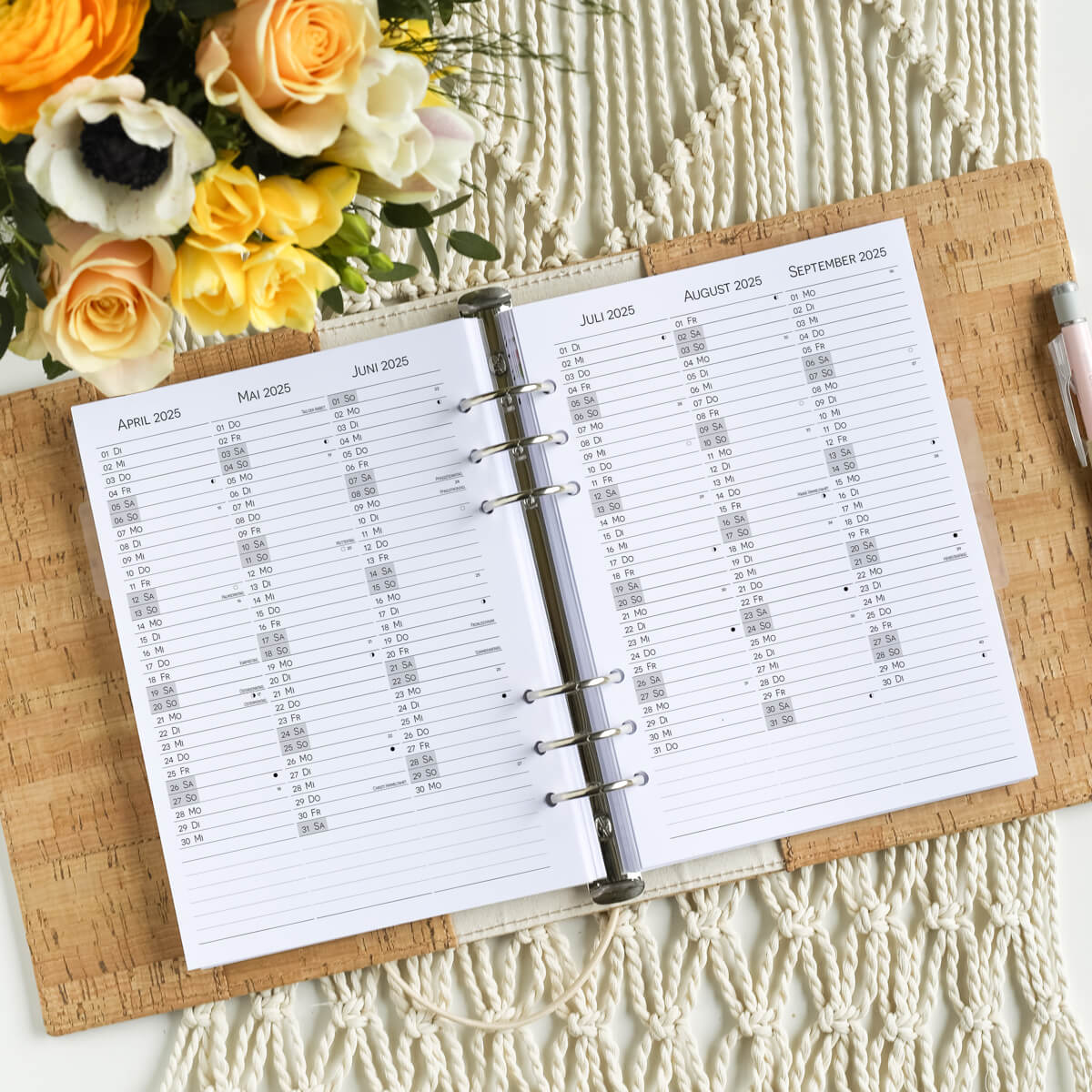 Kalendereinlagen Jahresübersicht liniert / punktkariert ab 2026