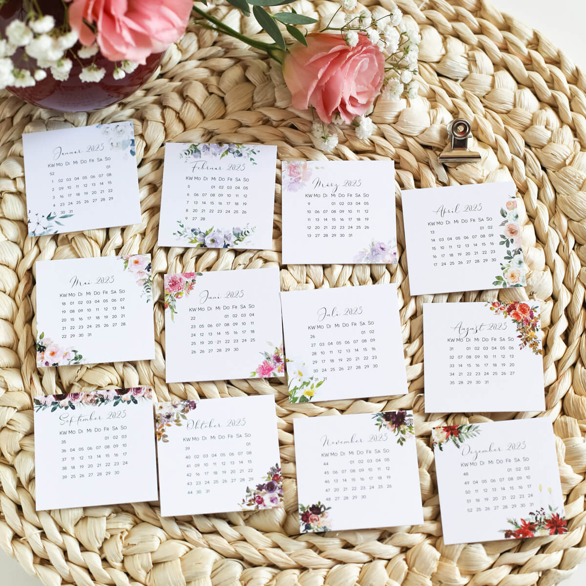 Quadratische Planner Cards Kalenderkarten Monatsübersicht