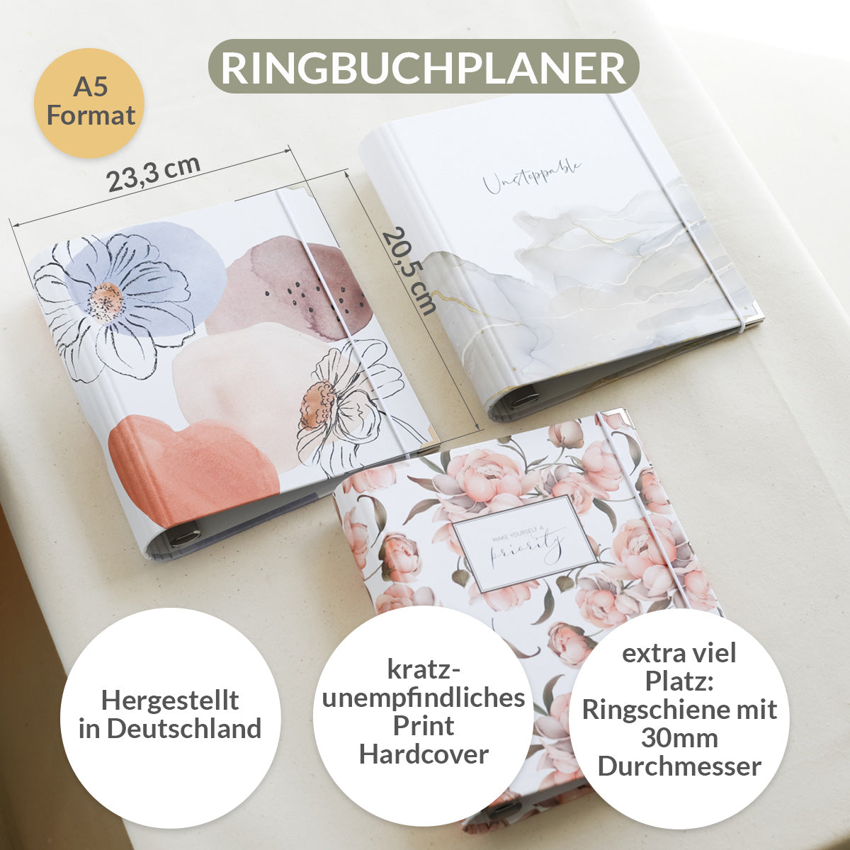 ✨ Kopf Frei Set ✨ inkl. A5 Ringbuchplaner + gratis Tintenroller und Stiftschlaufe